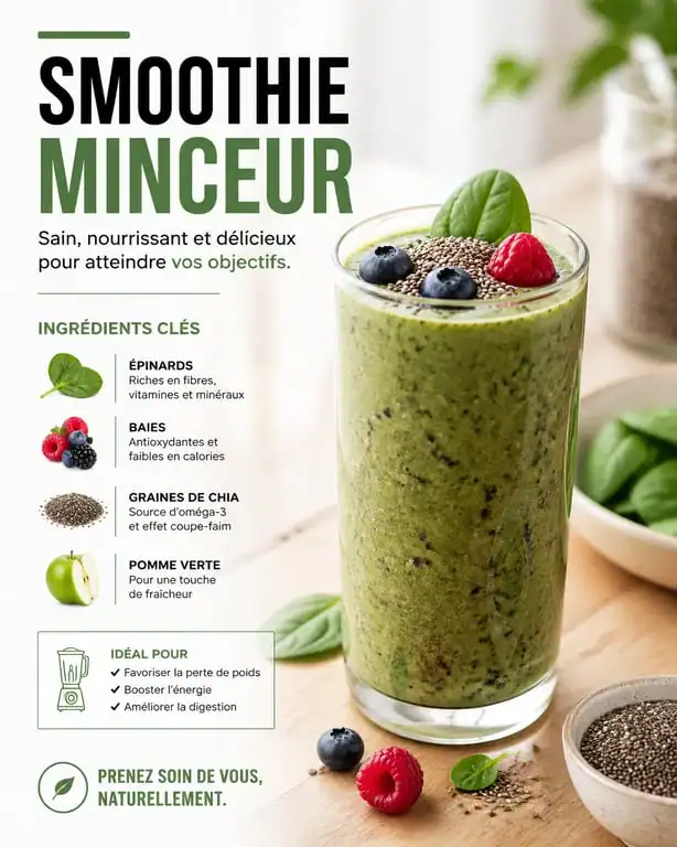 Smoothie perte de poids sain et équilibré aux fruits et légumes verts