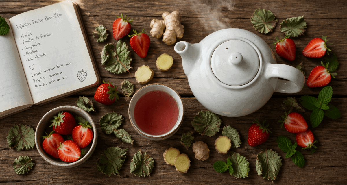 bienfait fraise the ou tisane sur table avec infusion