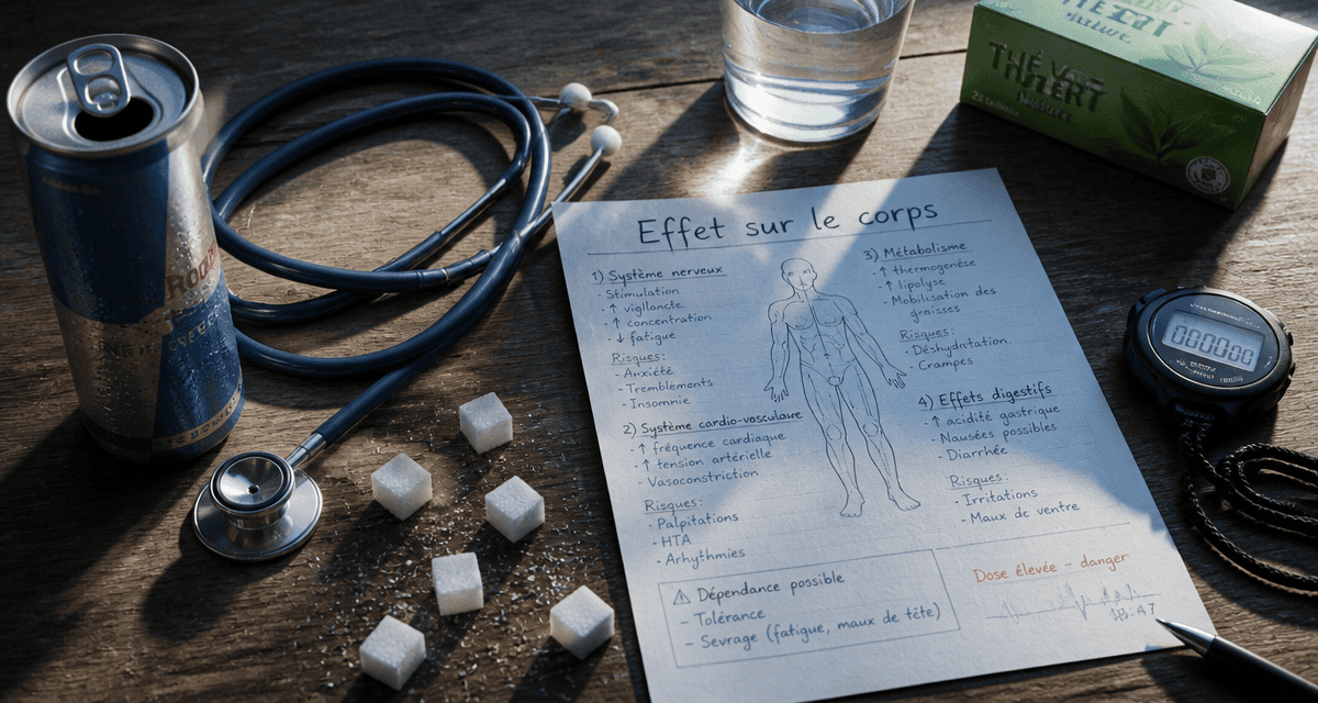 boisson energisante effet sur le corps table stethoscope sucre