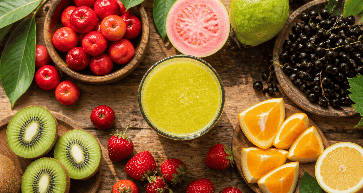 classement fruit vitamine c fruits frais en flat lay