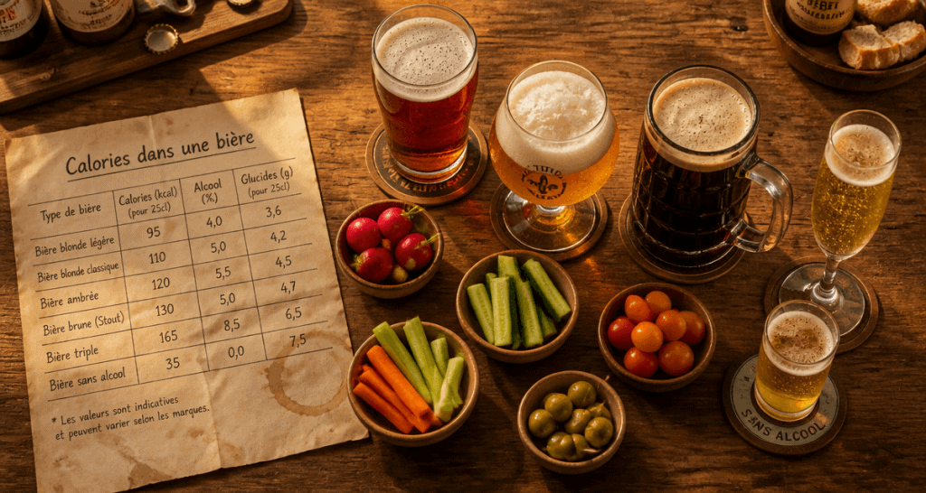combien de calorie dans une biere verres et fiche nutritionnelle