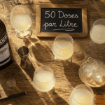 combien de dose de ricard dans 1 litre, bouteille et verres sur table