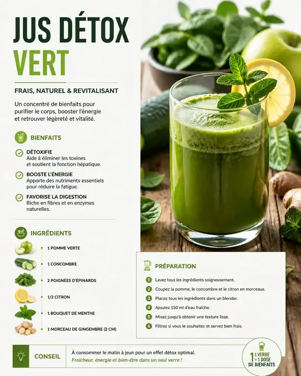 Jus détox pour le foie maison dans un verre avec citron et pomme