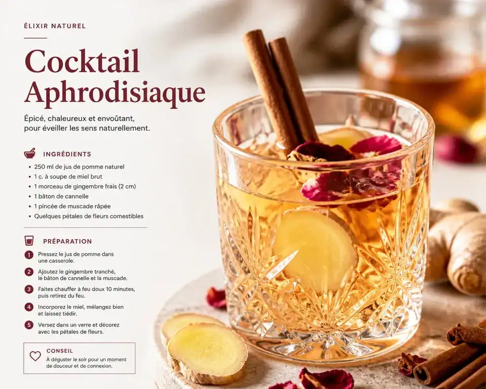 Recette de boisson aphrodisiaque fait maison dans un verre élégant avec épices