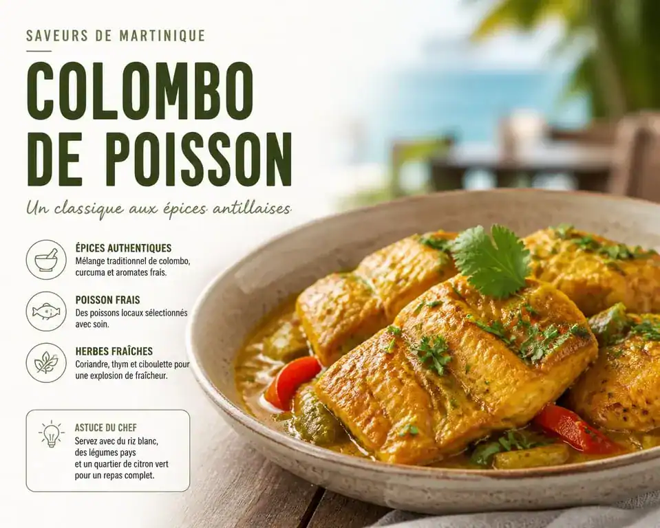 Colombo de poisson martiniquais traditionnel servi dans un restaurant à Sainte-Luce