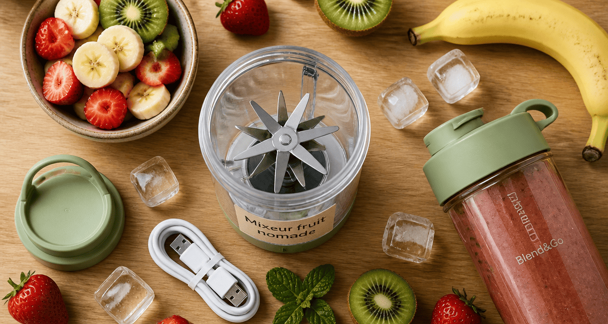mixeur fruit portable avec fruits et accessoires