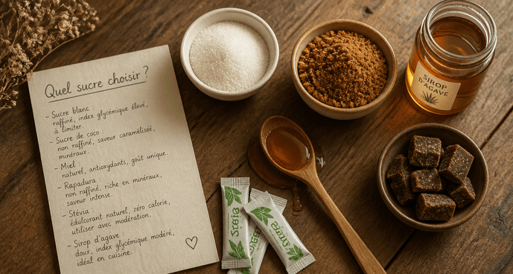 quel est le meilleur sucre pour la sante table avec sucres naturels et sucre blanc