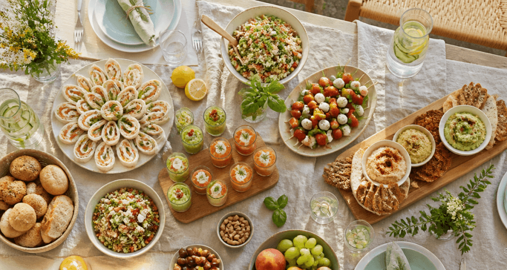 Repas froid entre amis buffet coloré