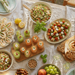 Repas froid entre amis buffet coloré