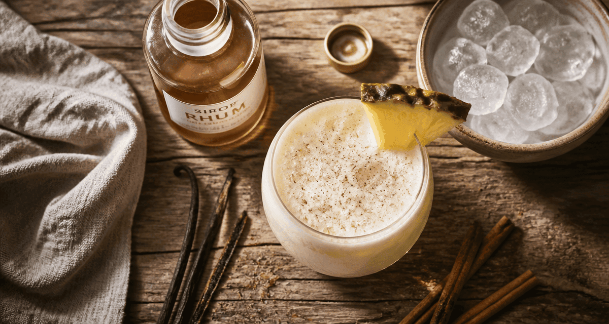 Sirop de rhum et Virgin Pina Colada décoré sur table