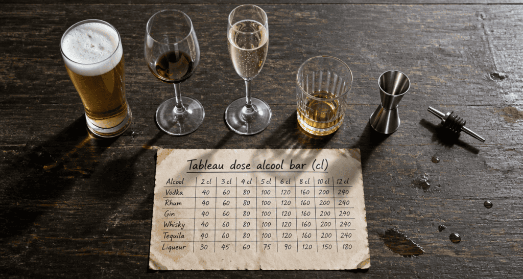 tableau dose alcool bar cl sur plan de travail