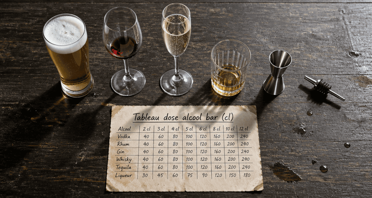 tableau dose alcool bar cl sur plan de travail