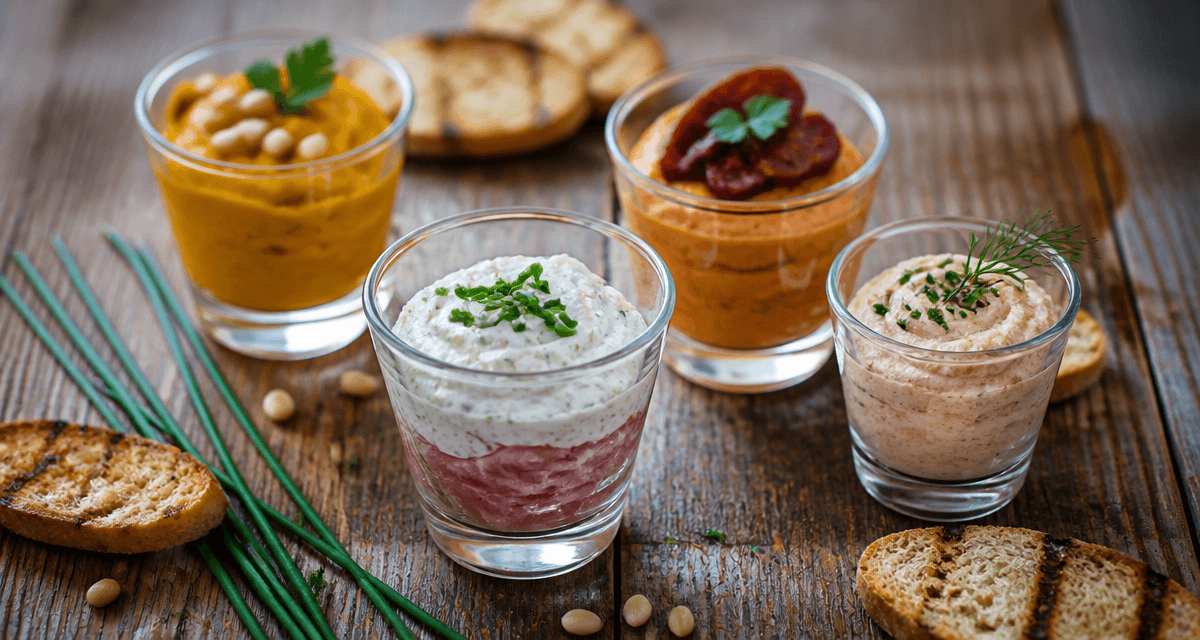 verrine apéro à congeler variées sur table rustique