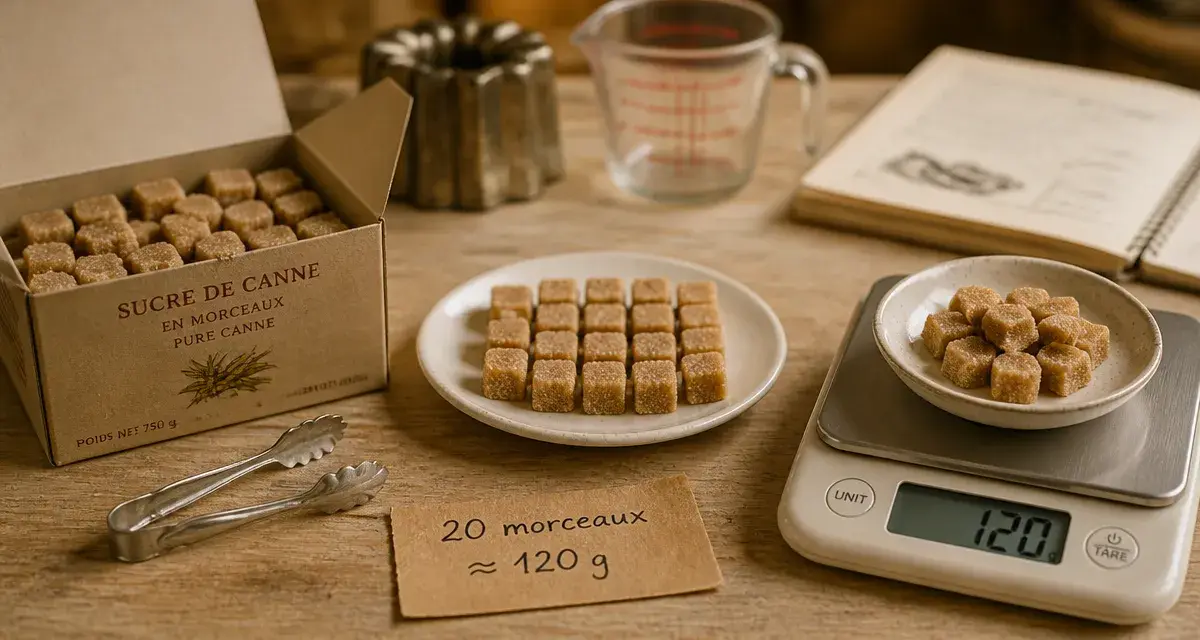 20 morceaux de sucre en gramme en g