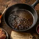 Déglacer au vinaigre dans une poêle ancienne avec sucs