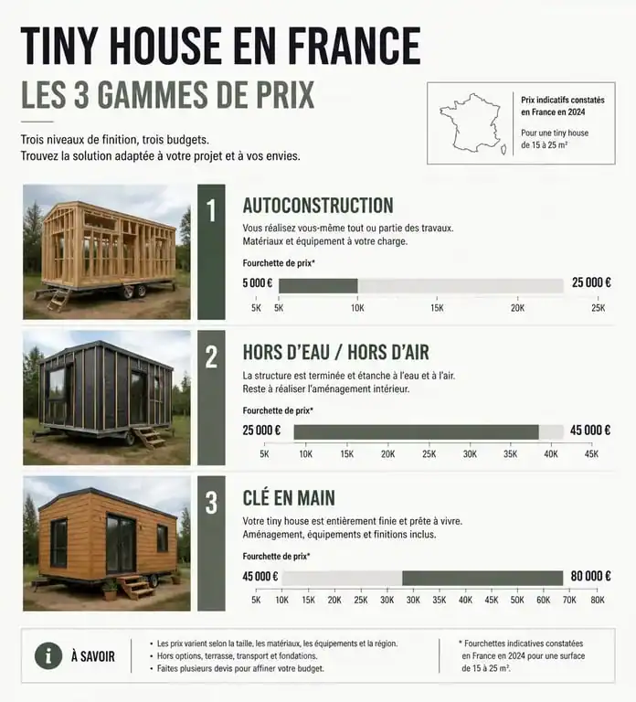 Infographie des prix d'une tiny house en France selon le mode de construction