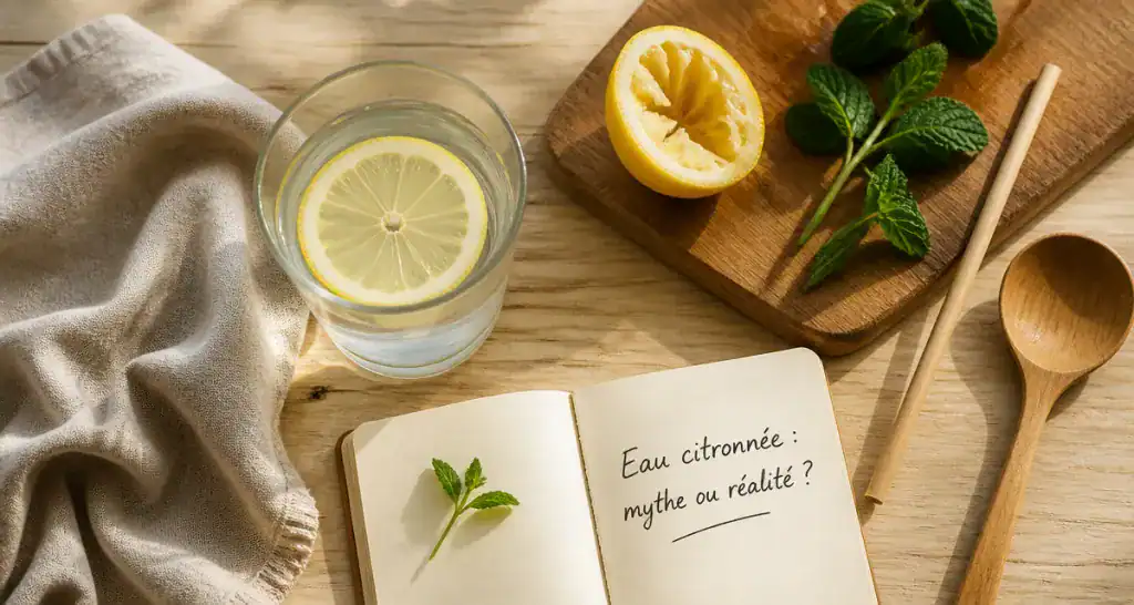 verre de jus de citron matin a jeun sur table