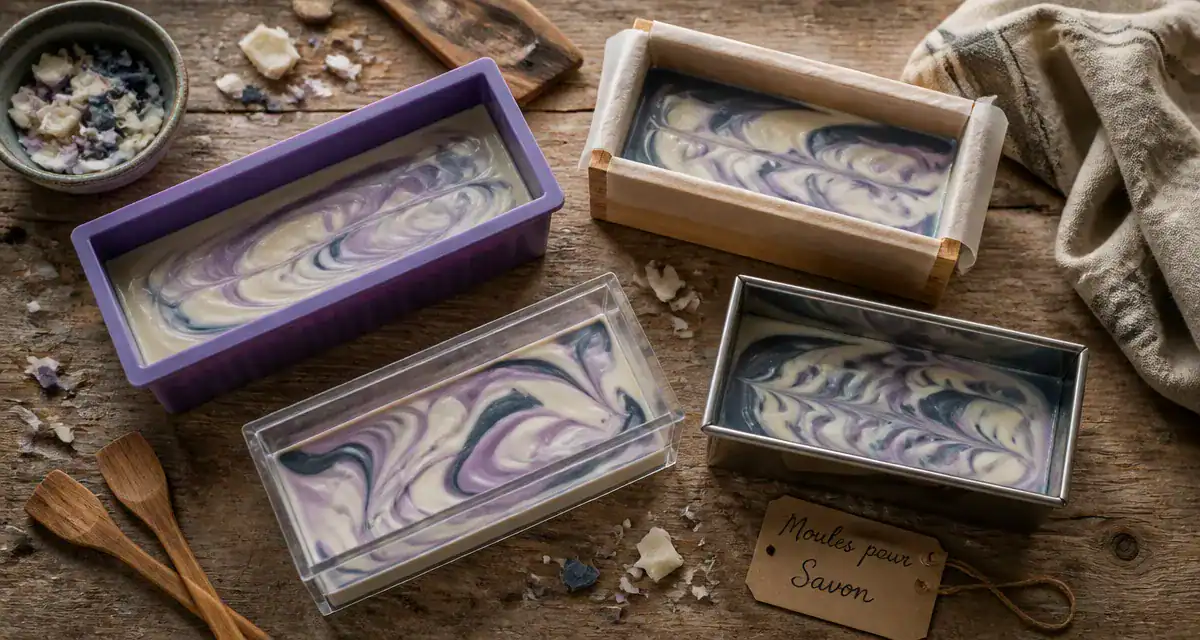 moules pour savon artisanaux sur plan de travail