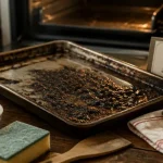 Nettoyer plaque four : graisses brûlées sur une lèchefrite en métal