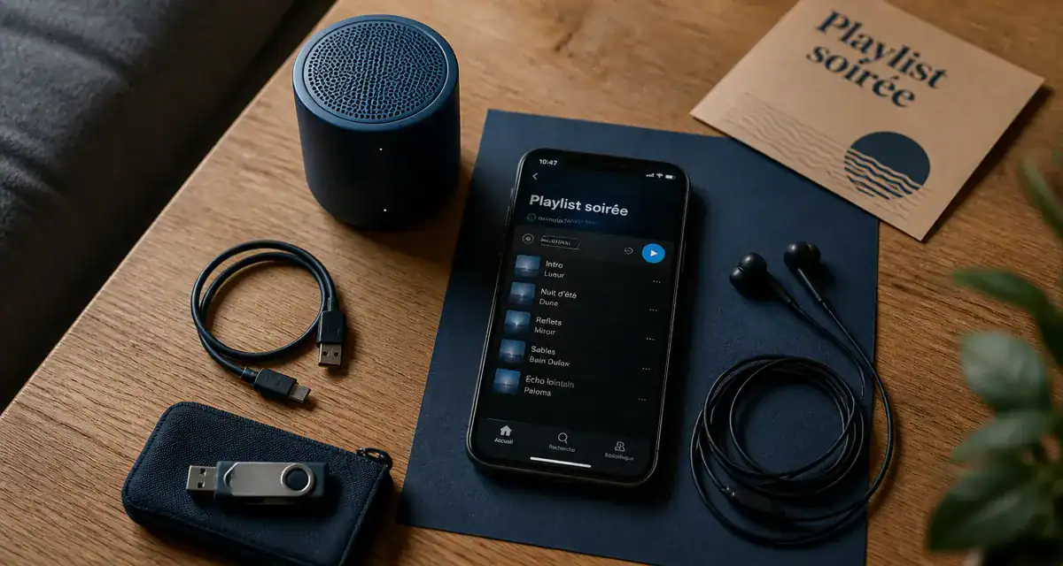 Playlist pour soirée à télécharger : ambiance sans coupure, écouteurs et smartphone hors-ligne