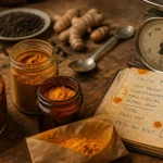 Prix du curcuma au kilo : poudre orange en bocaux