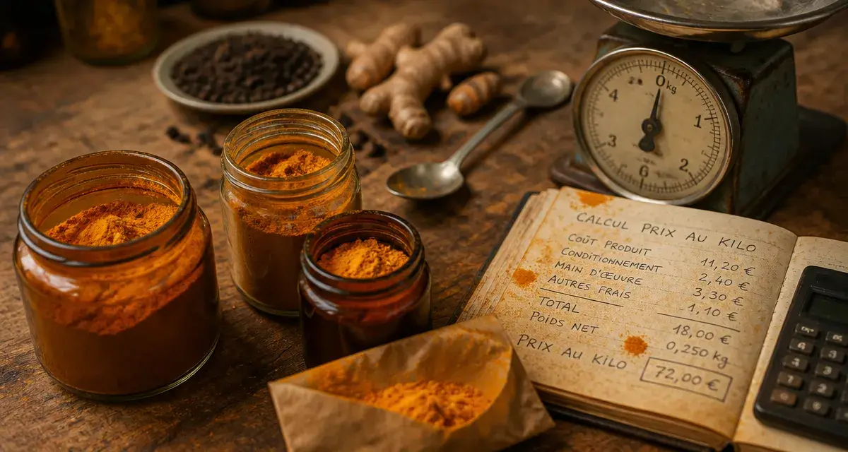 Prix du curcuma au kilo : poudre orange en bocaux