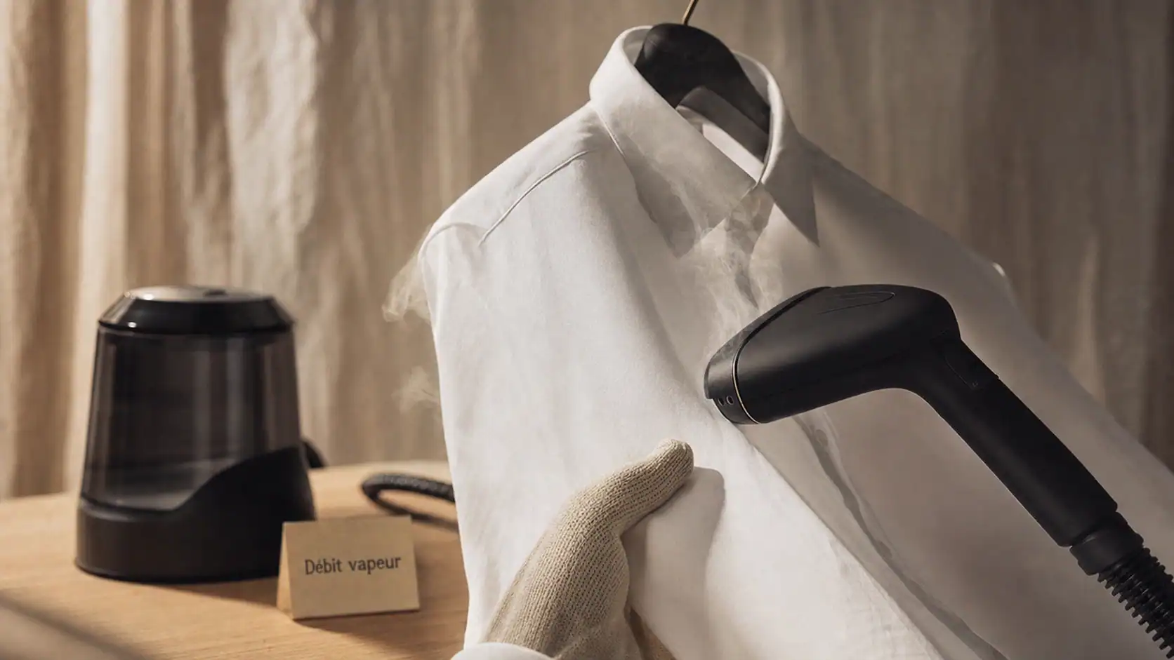 Quel defroisseur choisir : défroisseur vapeur vertical sur chemise blanche