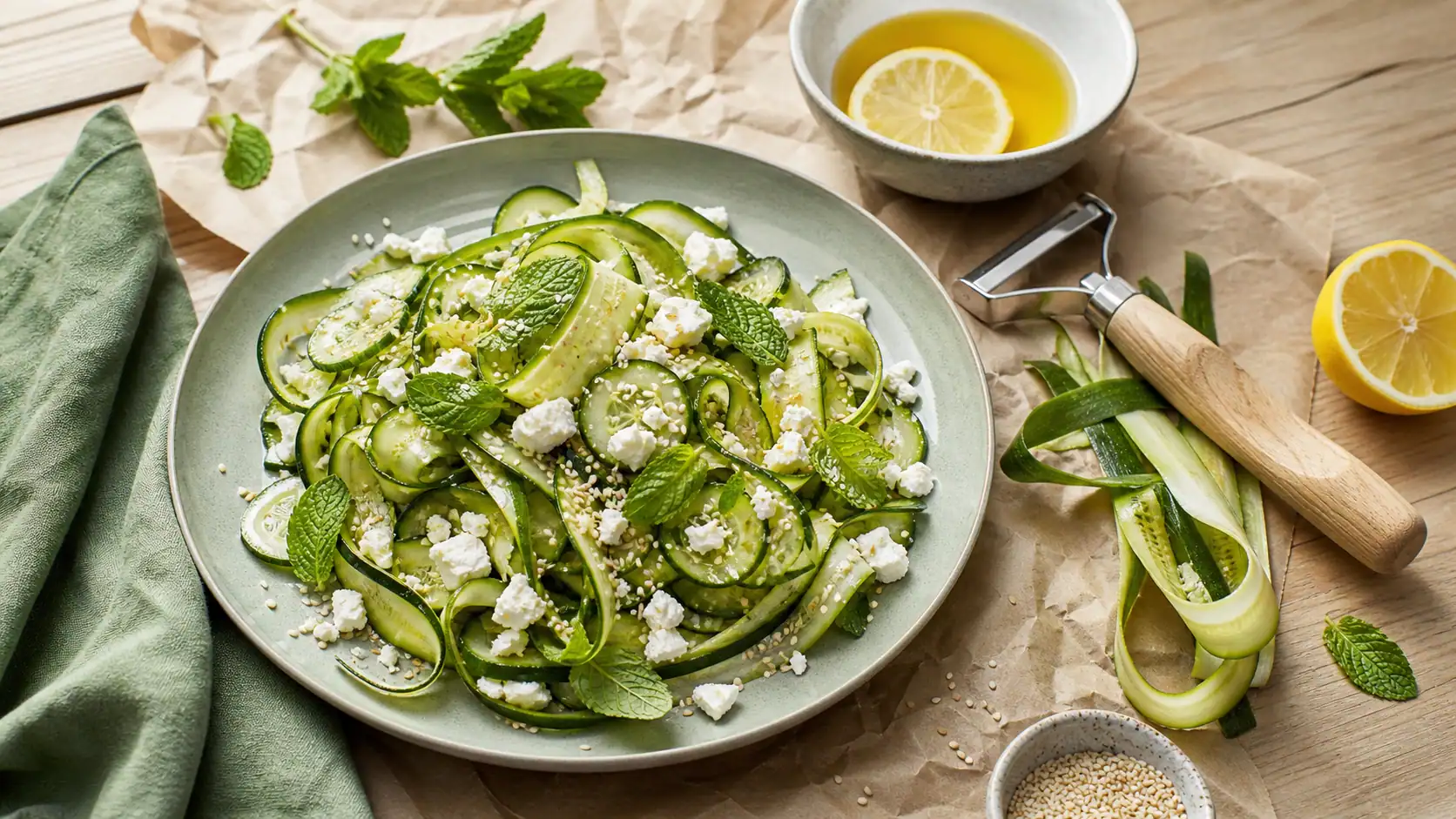 Salade courgette concombre fraîche, sans excès d’eau