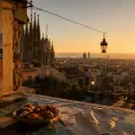 Villes connues Espagne : Barcelone, Sagrada Família et mer Méditerranée