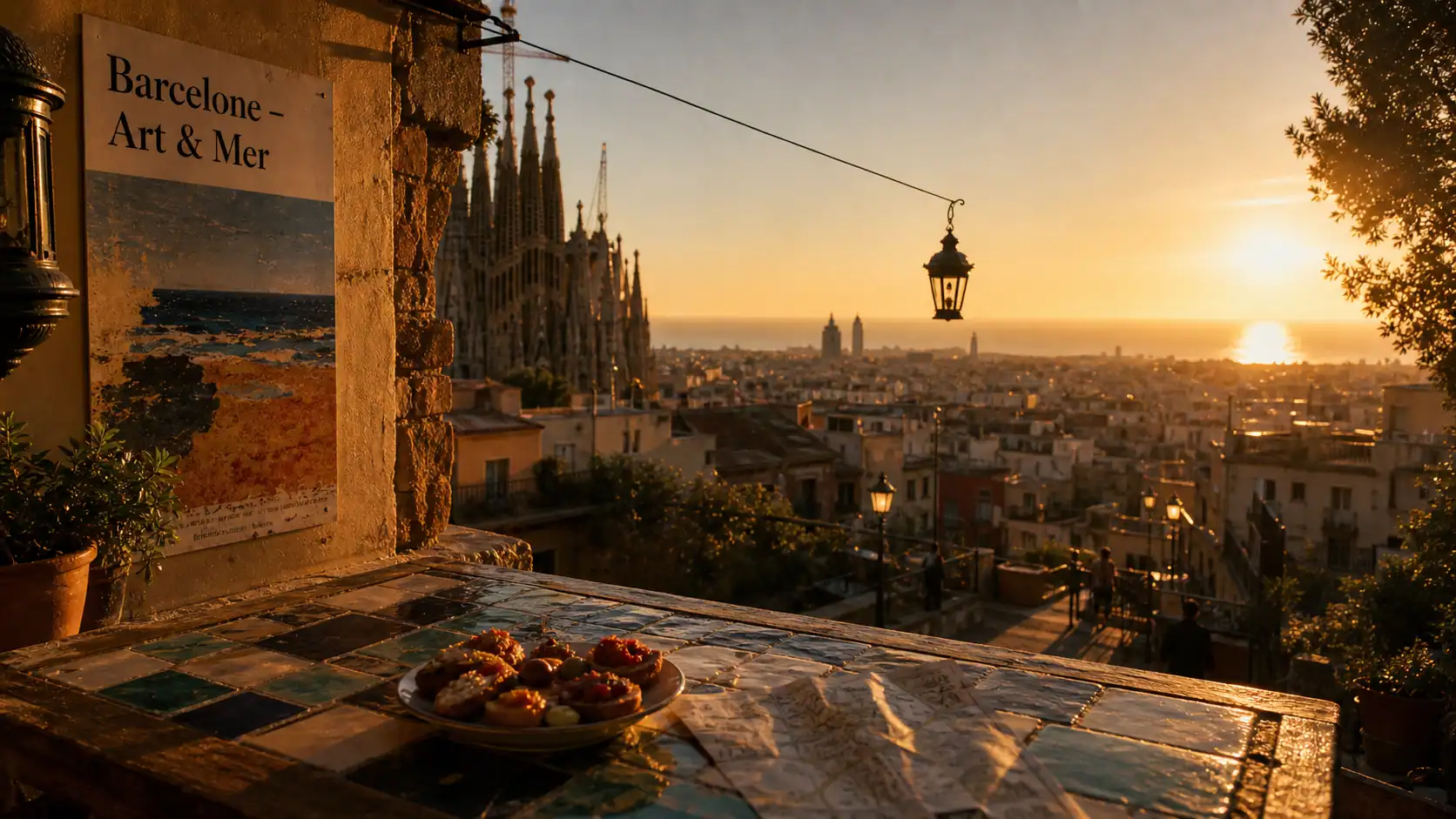 Villes connues Espagne : Barcelone, Sagrada Família et mer Méditerranée