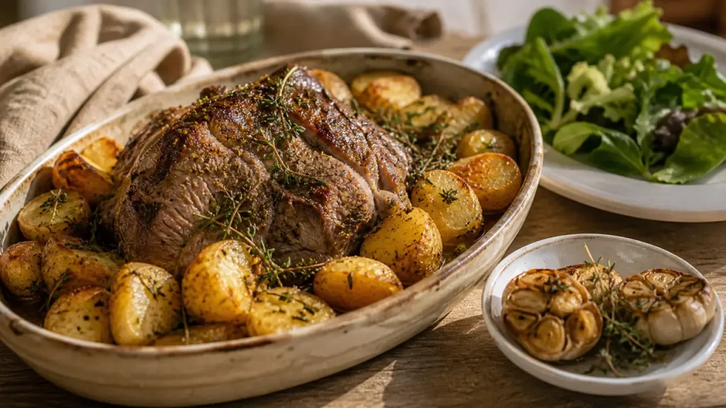 Accompagnement gigot : pommes de terre rôties au thym et herbes
