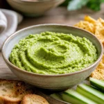 Avec quoi manger le guacamole : bol de guacamole vert, accompagnements tortillas et toasts
