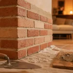 brique pour mur intérieur, parement rouge et sable rosé avec joints