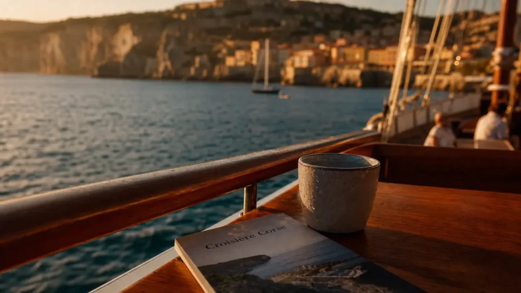 Croisiere corse : bateau intimiste et littoral corse au golden hour