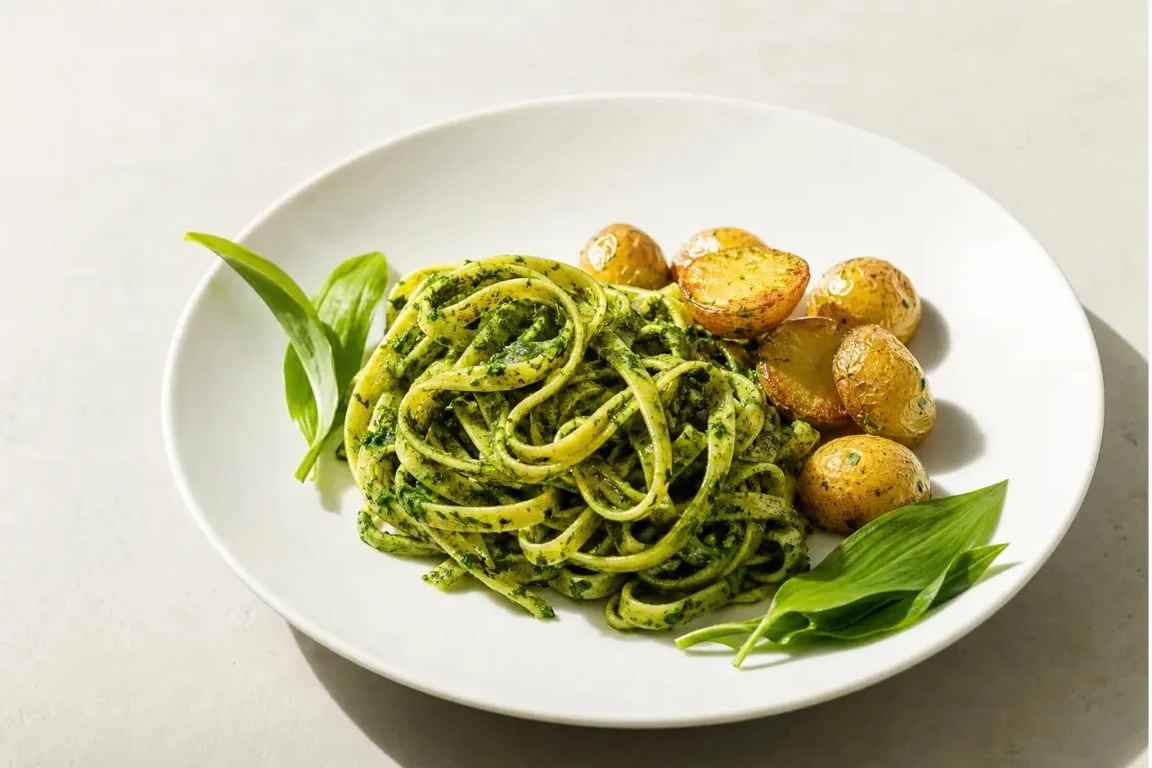 Ail des ours en cuisine : pâtes au pesto d’ail des ours avec pommes de terre nouvelles