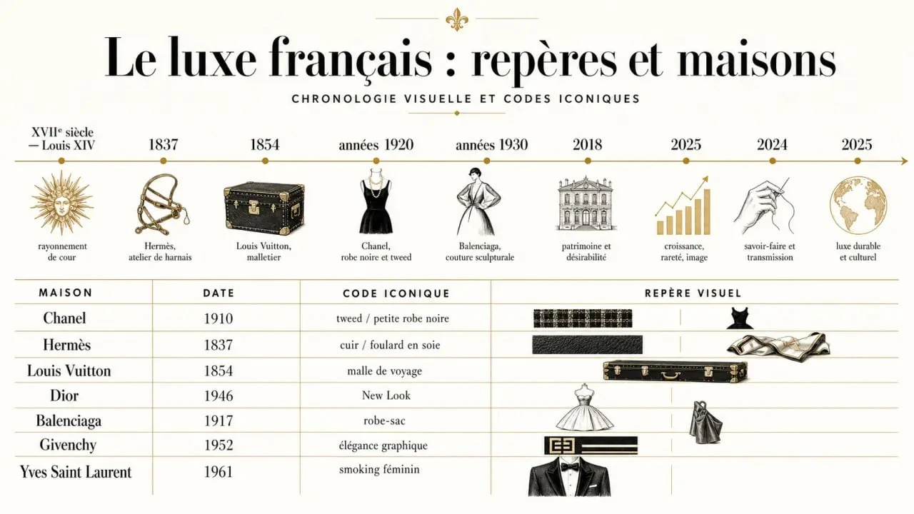 Marques de luxe francaise : frise chronologique et maisons emblématiques du luxe français
