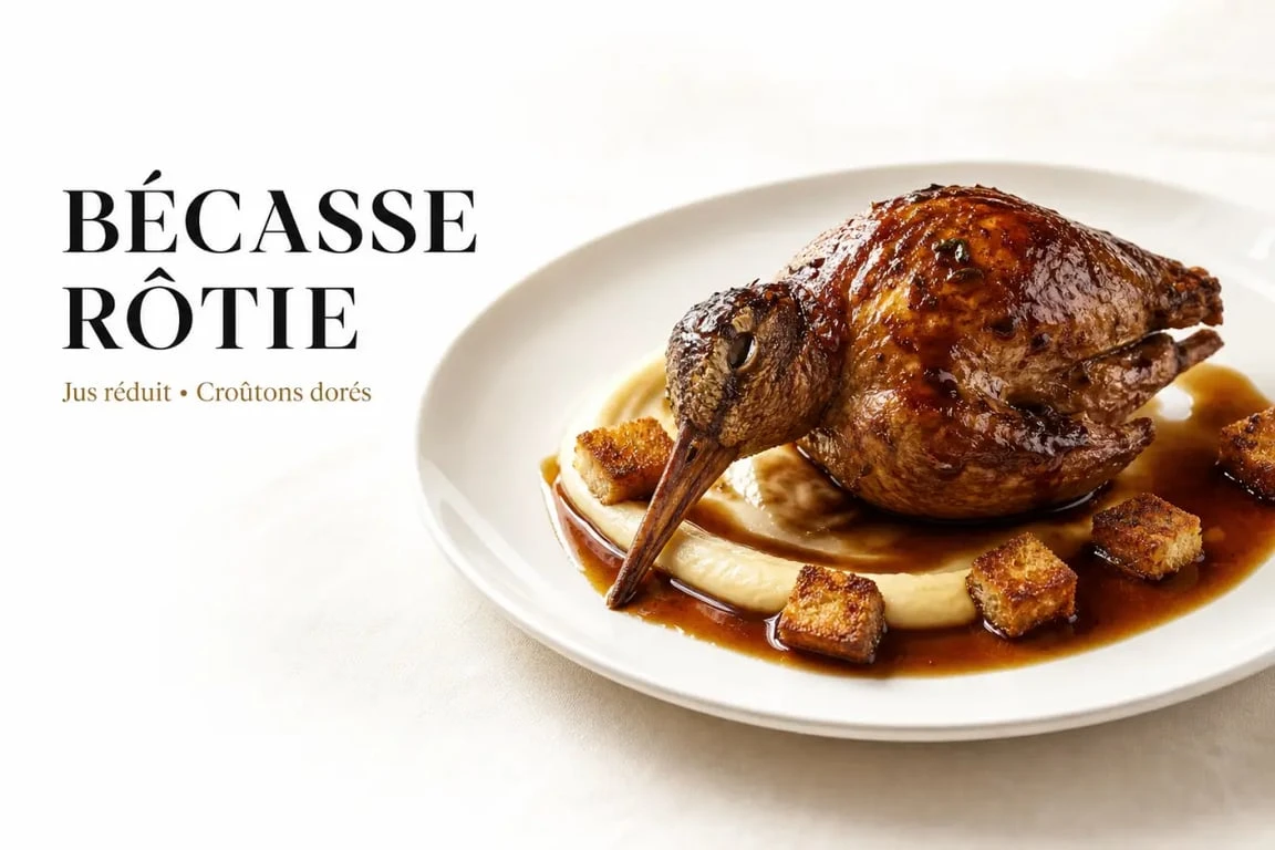 Recette becasse rôtie au four avec jus réduit et croûtons dorés