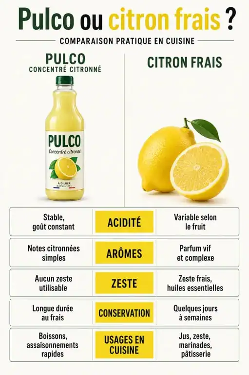 Le pulco peut il remplacer le citron : infographie comparative entre Pulco et citron frais