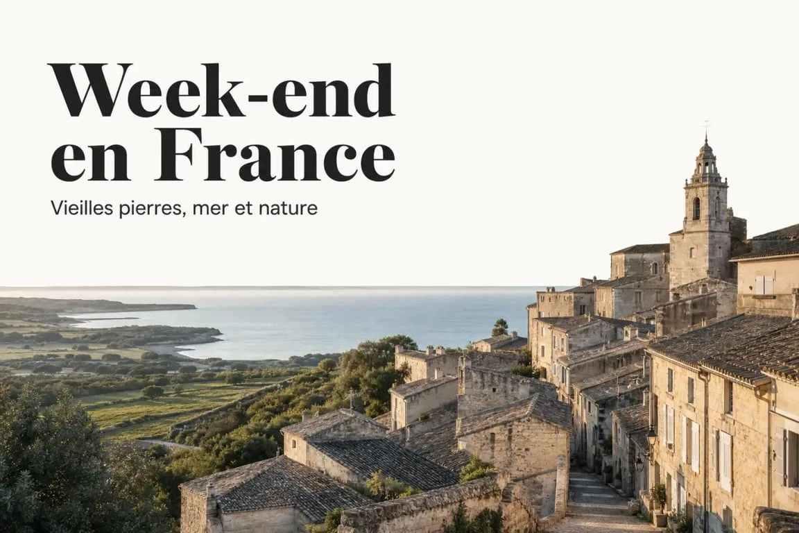 Week-end en France : idées de destinations, vue éditoriale d'une escapade mêlant ville historique, côte et nature