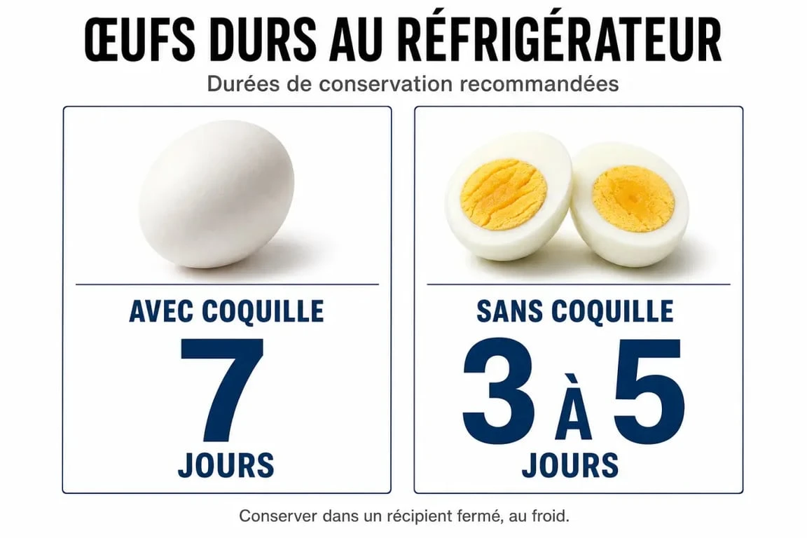 Infographie sur la durée de conservation des œufs durs au réfrigérateur