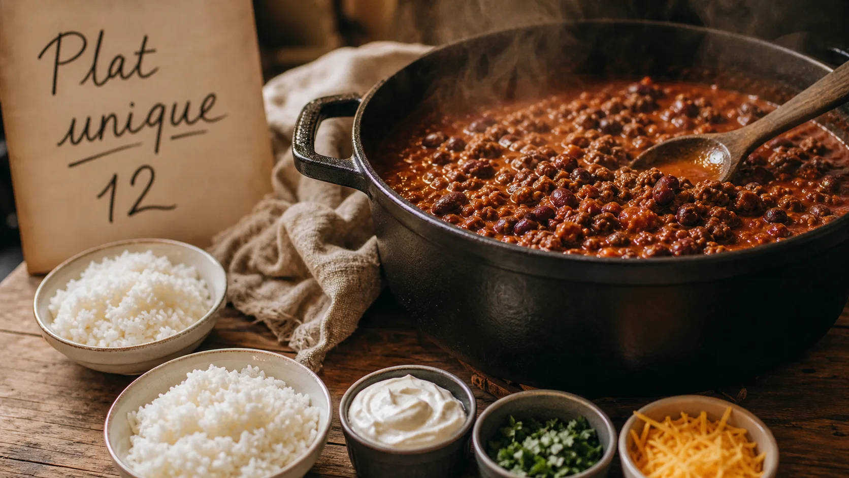 Chili con carne, plat unique pour 12 personnes