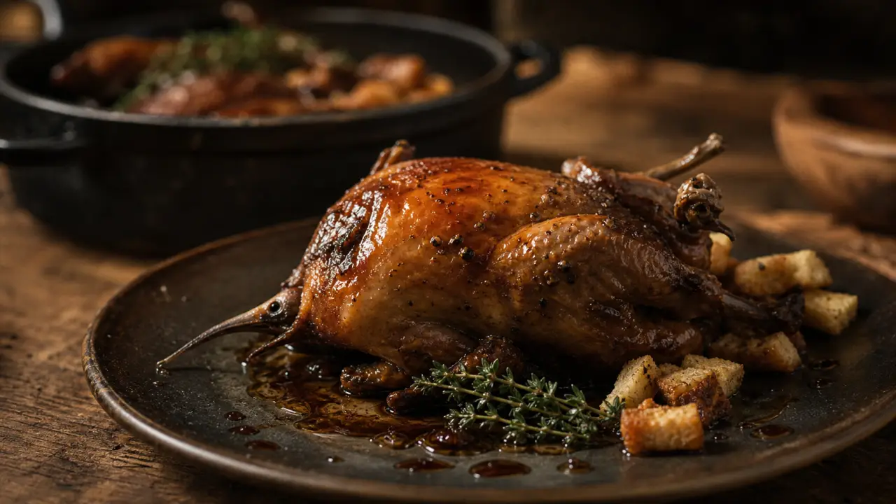 Recette bécasse rôtie au four, jus réduit doré, thym