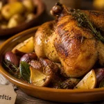 Recette de pintade rôtie : peau dorée, herbes et citron au four 180°C