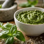 Recette pour pesto basilic maison : pesto vert, basilic et huile d’olive