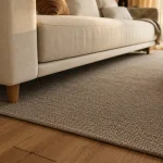 Tapis dans salon sous le canapé en laine greige