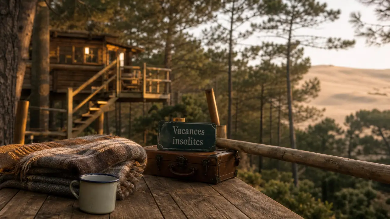 Vacances insolites France : cabane perchée en pinède, dromadaire et dune