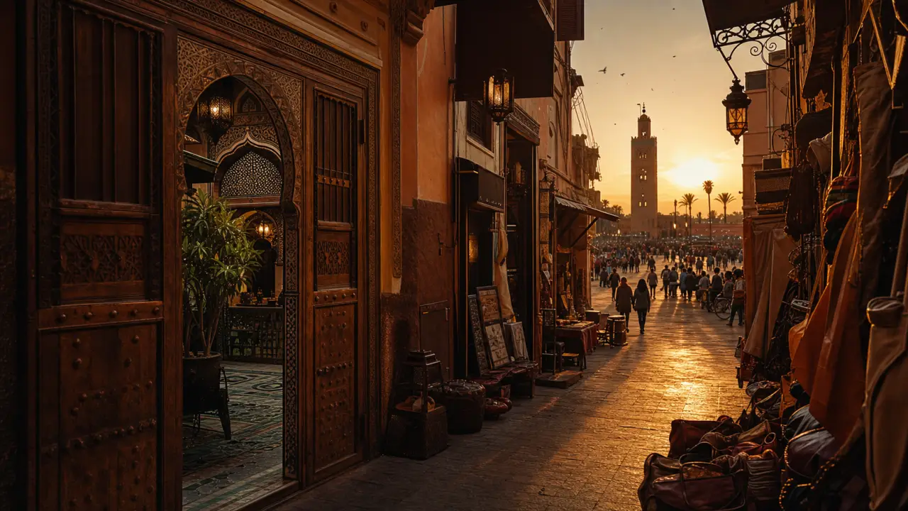Visiter Marrakech en 3 jours : ruelle de la médina, porte zellige et patio