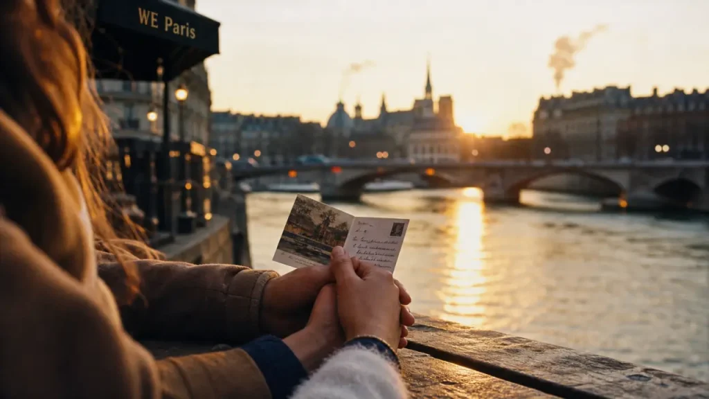 We Paris en amoureux sur les quais de Seine à Paris, mains enlacées