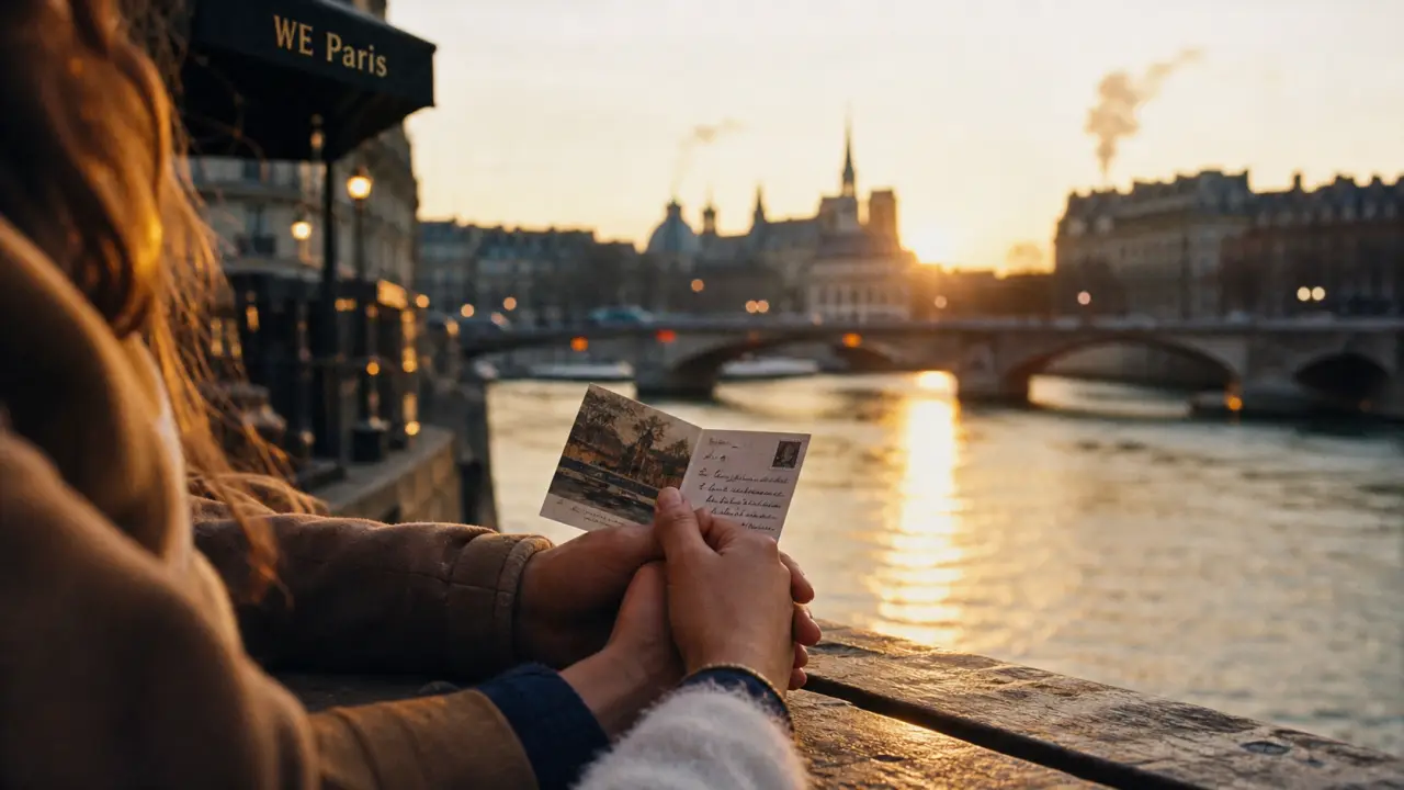 We Paris en amoureux sur les quais de Seine à Paris, mains enlacées