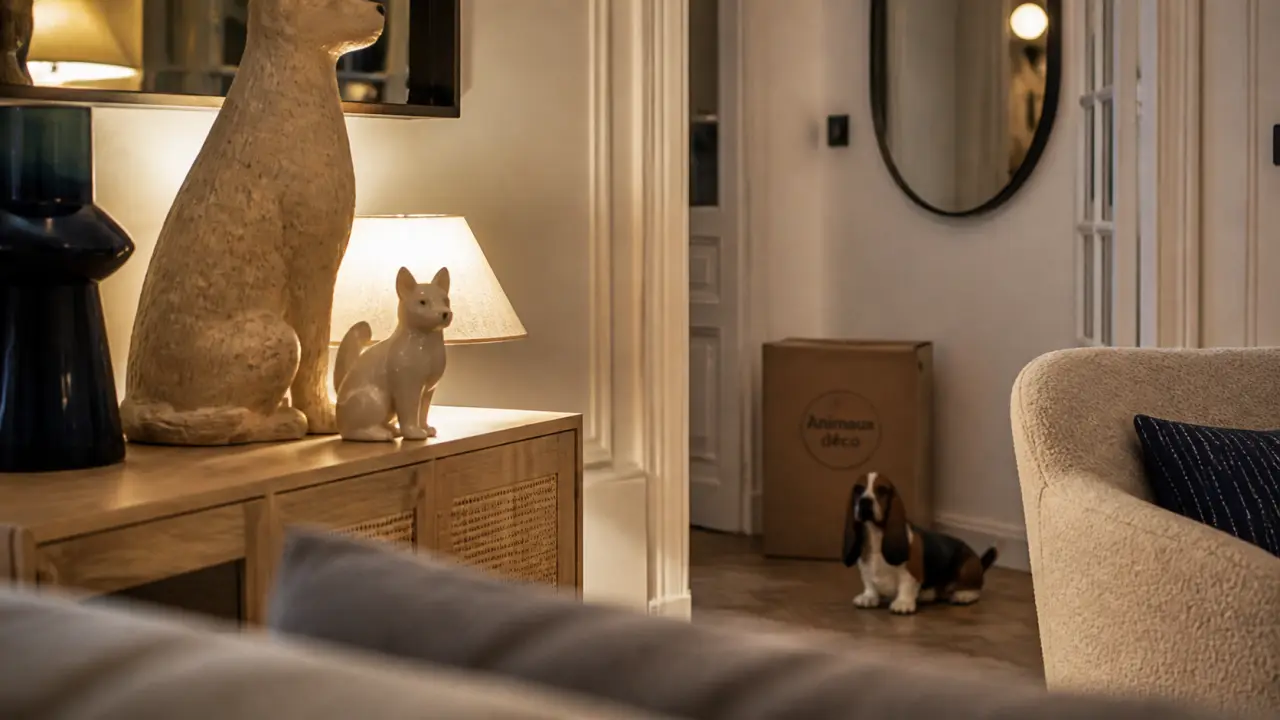 Animaux décoration intérieure : figurines animales en céramique sur console